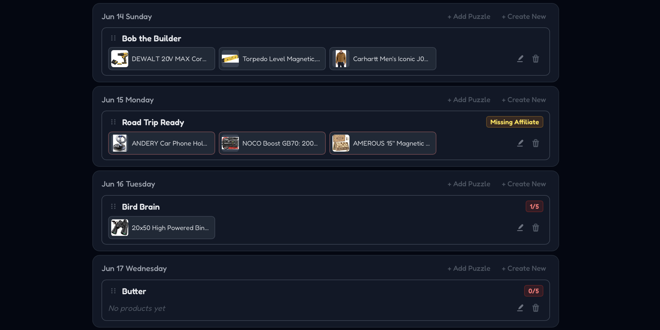 Schedule lets you drag puzzles and products around